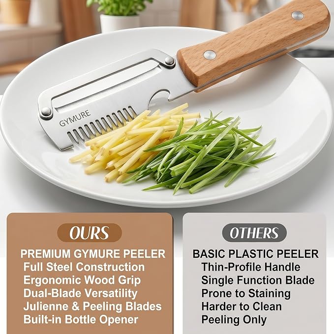 3 in 1 Multifunctional Vegetable Peeler with Wooden Handle and Bottle Opener, Stainless Steel Peelers for Kitchen, Multi Functional Vegetable Peeler for Fruit Potato Carrot Pumpkin Zucchini (1 PACK)