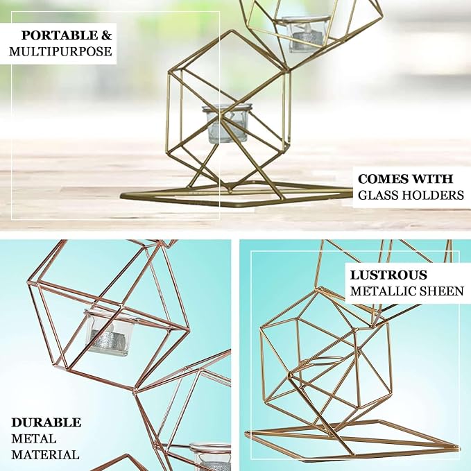 Efavormart 25.5" Tall Gold Geometric Candle Holder Set 4 Metal Geometric Centerpieces