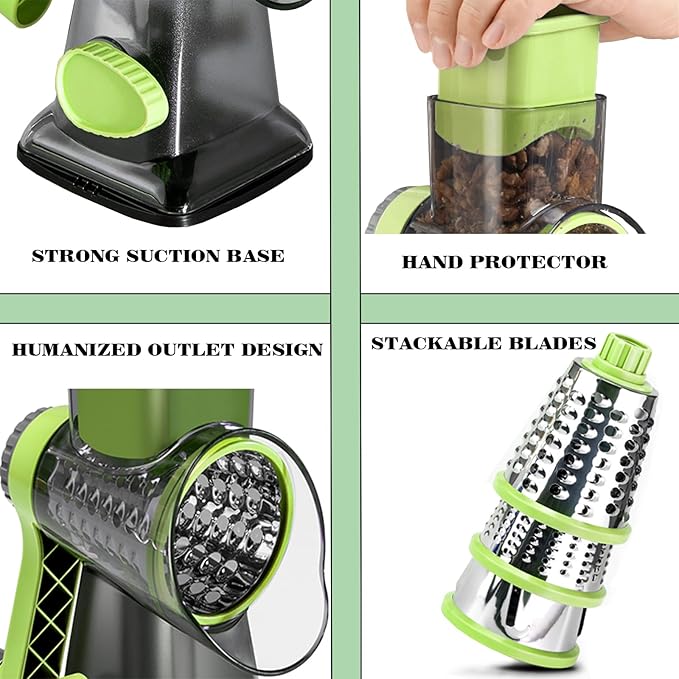 Cheese Grater with Handle, Multifunctional Manual Rotary Cheese Grater - Cheese Shredder Easily Chop Carrots, Potatoes, Vegetables and Fruits and Easy to Clean