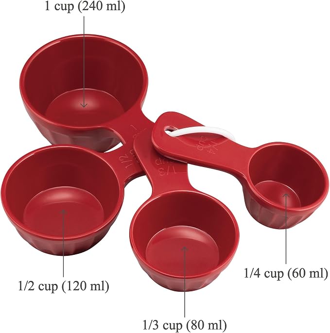 UP 4-Piece Latte Style Melamine Measuring Cups Set, Professional Nesting Baking and Cooking Tools for Liquid and Dry Ingredients, Red