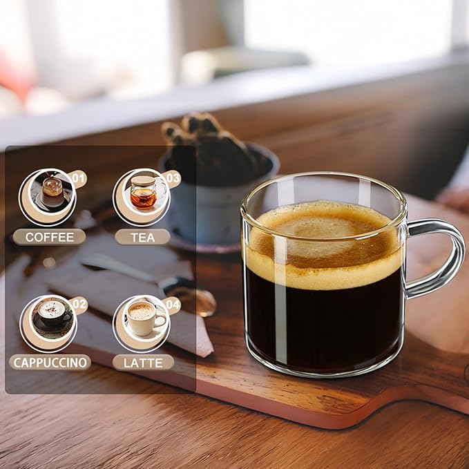 PARACITY Espresso Cups Set of 2, High Borosilicate Espresso Shot Glass, Clear Small Expresso Shots Cup, Espresso Accessories (4.3 OZ)