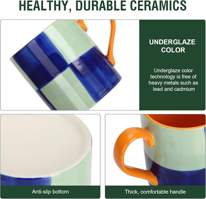 Koja 16 oz Premium Hand Painted Porcelain Ceramic Mug Set, Large Coffee & Tea Mugs, Elegant Decorative Durable Stoneware Microwave Safe Drinkware for Home Kitchen, Great Coffee Lovers Gift, 4-Pack
