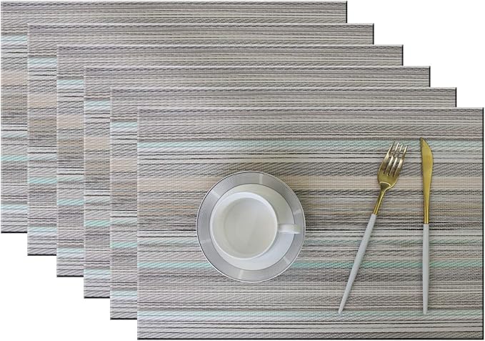 Table Mats Set of 6 Vinyl Placemats Washable Easy to Clean PVC Placemat (placemats Set of 6,Green)