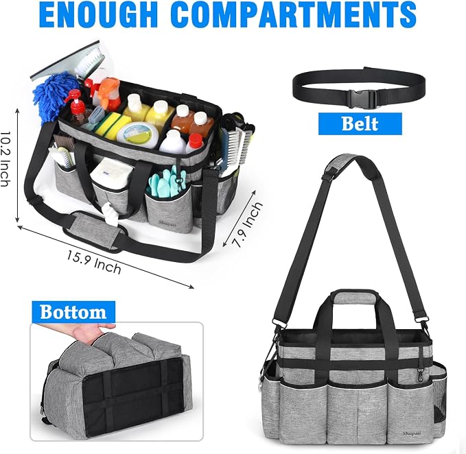 Wearable Cleaning Caddy Bag, Cleaning Caddy Supplies Organizer with Handles for Cleaners & Housekeeper, Under Sink & Car Cleaning Tool Organizers Bag with Adjustable Shoulder Strap&Waist Belt