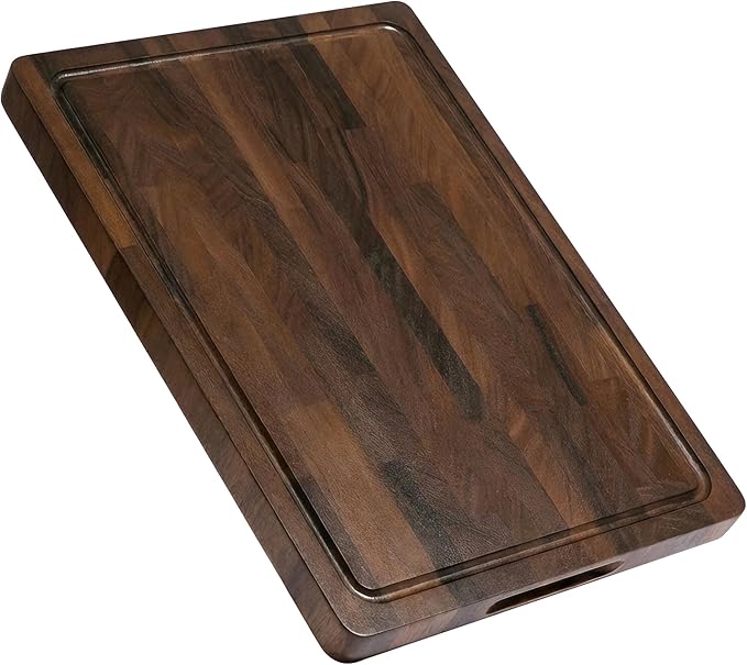THETCHRY Walnut Cutting Boards For Kitchen, End Grain Wooden Cutting Board with Handle, Chopping Board Double Sided Charcuterie Boards For Meal Prep & Serving with Gift Box（Black Walnut）17”X13” X1”