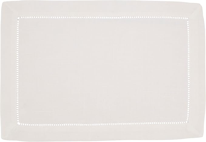 SARO LIFESTYLE Placemat with Hemstitched Borde (Set of 12), Ivory, 14"x20"