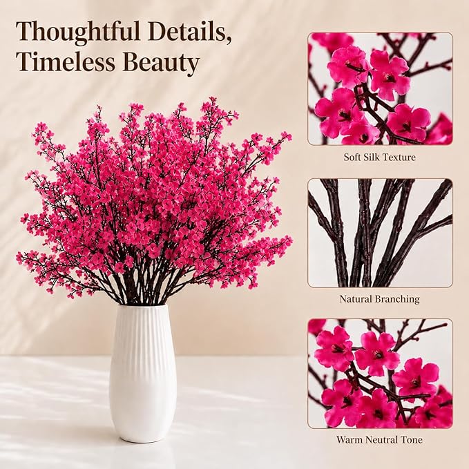 Mandy's Hot Pink Artificial Baby’s Breath Flowers 6 Bundles Silk Gypsophila, 18.5 Inch European Style Modern Home Decor Centerpiece, Neutral Wedding Flower Arrangements