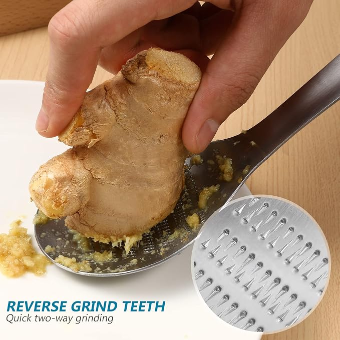 2pcs Stainless Steel Garlic Ginger Fruit Vegetable Grater Spoon Press Garlic Crusher Mincer Cutter Zester for Cheese Chocolate Baby Food Kitchen