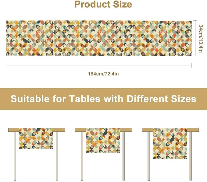 Mid Century Table Runner,Modern Abstract Geometric Table Runner for Home Indoor Outdoor Kitchen Holiday Birthday Party Wedding Decor 13x90 Inch