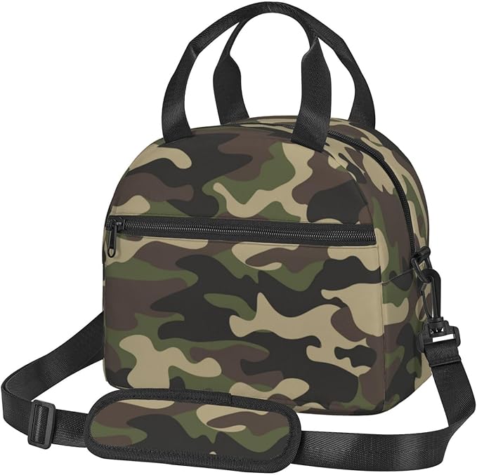 bassyil Camouflage Hunting Camo Insulated Lunch Bag Reusable Lunch Box With Adjustable Shoulder Strap Cooler Tote Bag For Men Women