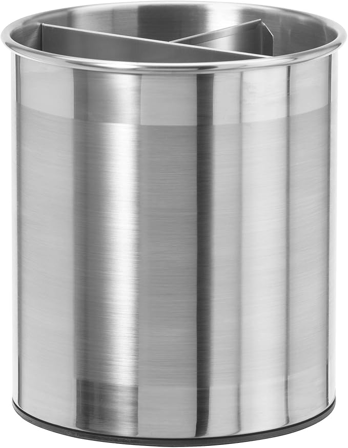 Oggi Jumbo Stainless Steel Rotating Utensil Holder with Removable Divider - Stylish kitchen cooking utensil organizer. Height 7.5".