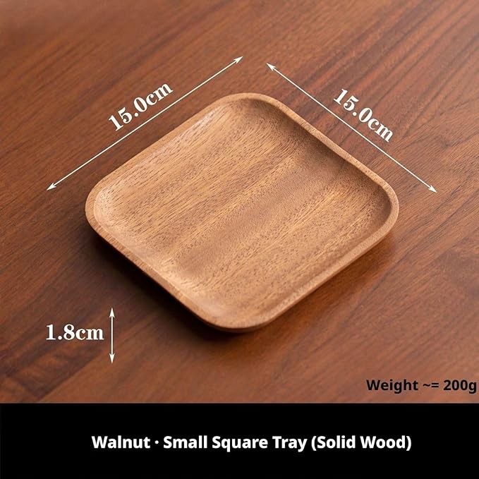 Walnut Wood Fruit Tray, Handmade Chinese Style Snack Serving Plate, Solid Wood Tea Dessert Tray for Dim Sum, Vintage Walnut Platter, Gift (Square)