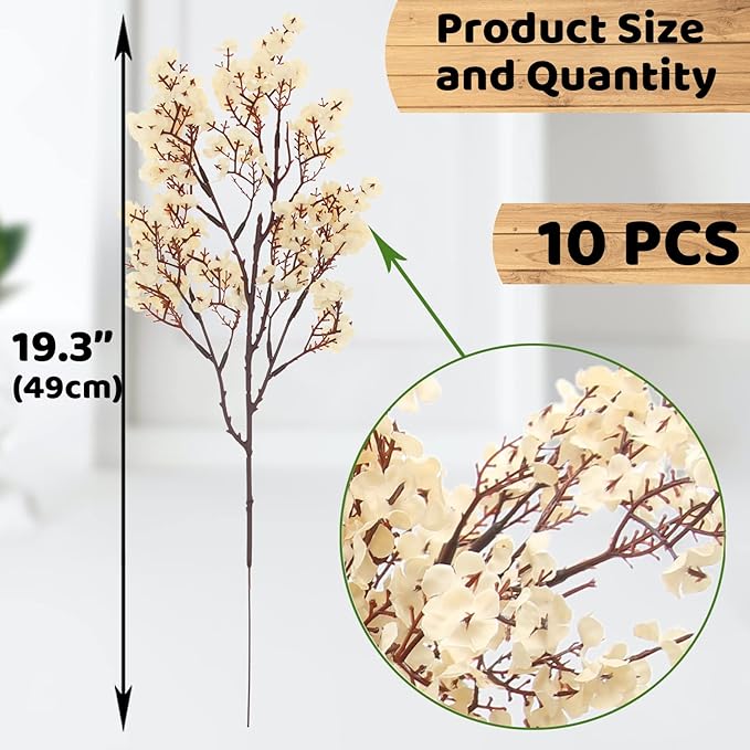 Hananona 10 Pcs Babys Breath Artificial Flowers Real Touch Fake White Flowers Silk Flowers for Spring Wedding Decor Indoor Floral Arrangement Table Centerpieces Home Decor (White, 10)