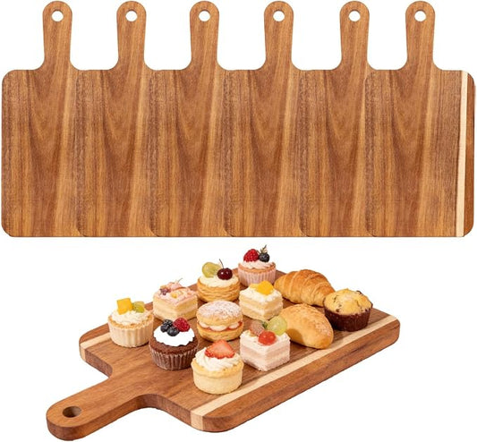 6 Pcs Acacia Wood Cutting Board with Handle, Large Charcuterie Boards Bulk, 15 x 7 inch Wooden Cutting Boards Bulk for Kitchen, Cheese Serving Board for Vegetables Meat Pizza Fruit Bread