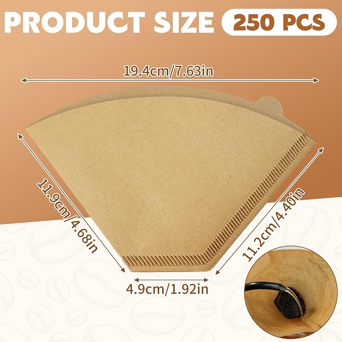 250 Count Coffee Filters #4, Disposable Coffee Filters 8-12 Cup, Natural Unbleached Size 04 Paper Filters for Pour Over and Drip Coffee Maker