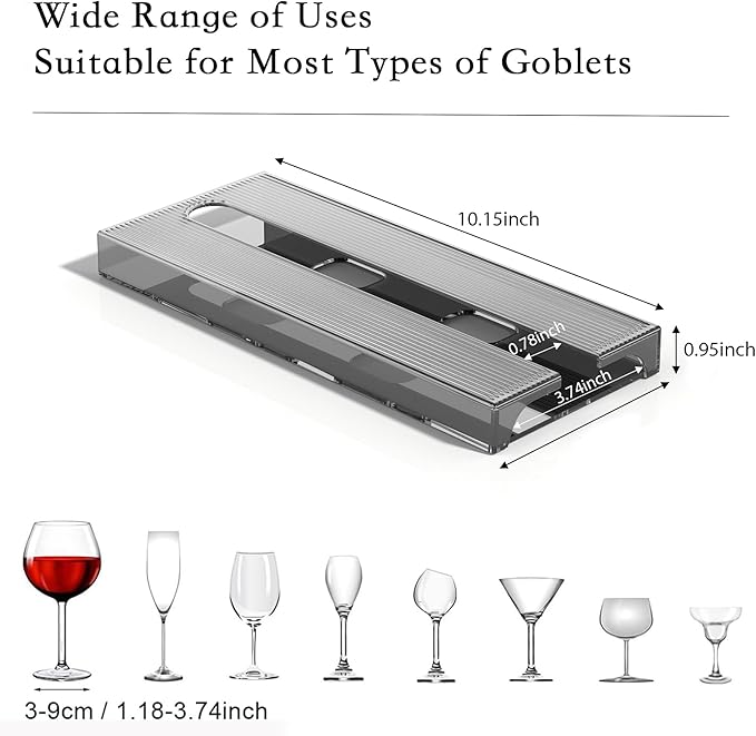 Wine Glass Holder, 2 Pack, Translucent Plastic, Under Cabinet Storage Rack for Kitchen and Bar (Grey)