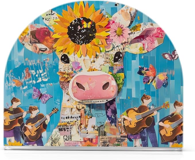 Fustylead Cute Cow with Sunflower Butterfly Napkin Holder for Table Acrylic Vertical Napkin Holders for Paper Napkins Decor Napkin Dispenser for Home Party Dining Cocktail Kitchen Accessories, 2 Pack