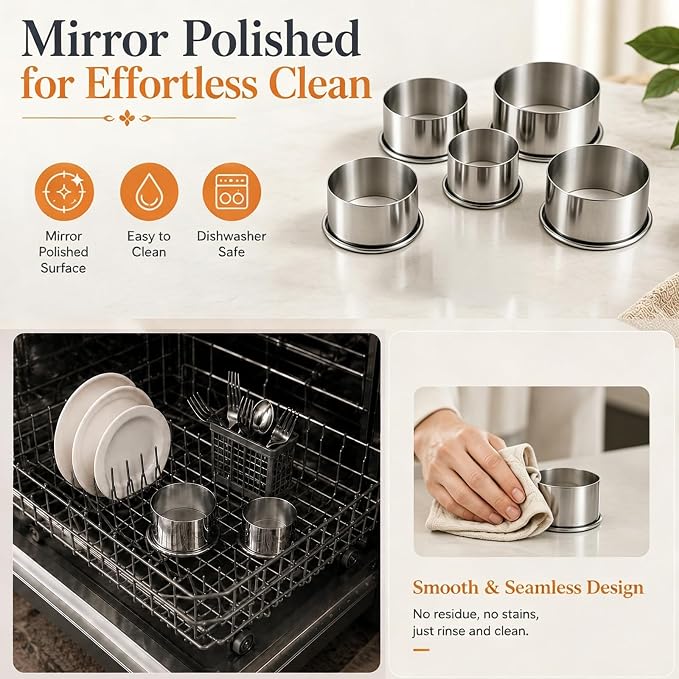 Biscuit Cutters, Round Cookie Cutters/Stainless Steel Dumpling Skin Cutters/Cake Pastry Cutters/Cake Cookie Scone Cutters Molds stamps for Cooking Baking (5Pcs, Plain Edge)