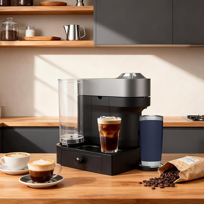 Riser Stand for Nespresso Vertuo Pop+, with Coffee Pod Drawers Organizer - Elevated Base Fits Tall Mugs (Up to 7.48" H), Coffee Station for YETI Rambler & Stanley 20oz Cups - For Pop+ ONLY (Not Pop)