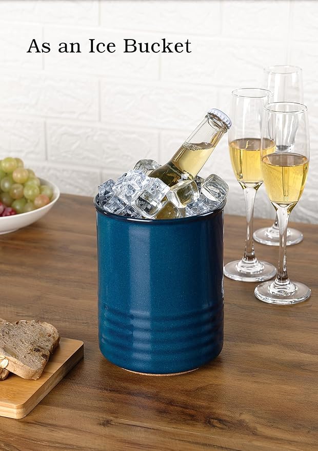 ABRUTY Utensil Holder, 6.7" Ceramic Kitchen Utensil Crock for Countertop Cooking, Modern Utensil Caddy Jar Organizer for Farmhouse Kitchen Counter Décor, Flambe Blue