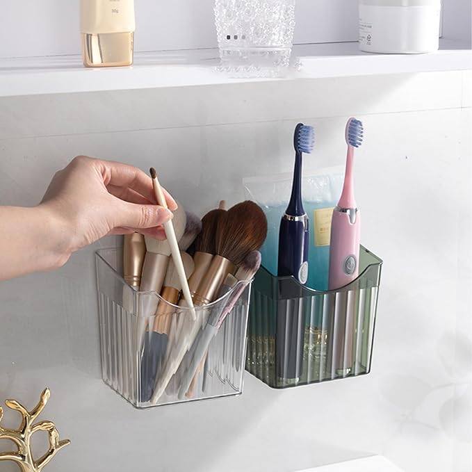 2 Pcs Storage Organizer Bins Wall, Clear Plastic Storage Bins, Fridge Organizer Stackable, Clear Plastic Toothbrush Holder for Wall, Countertops,Kitchen, Refrigerator, Pantry- BPA Free(Clear) (Green)