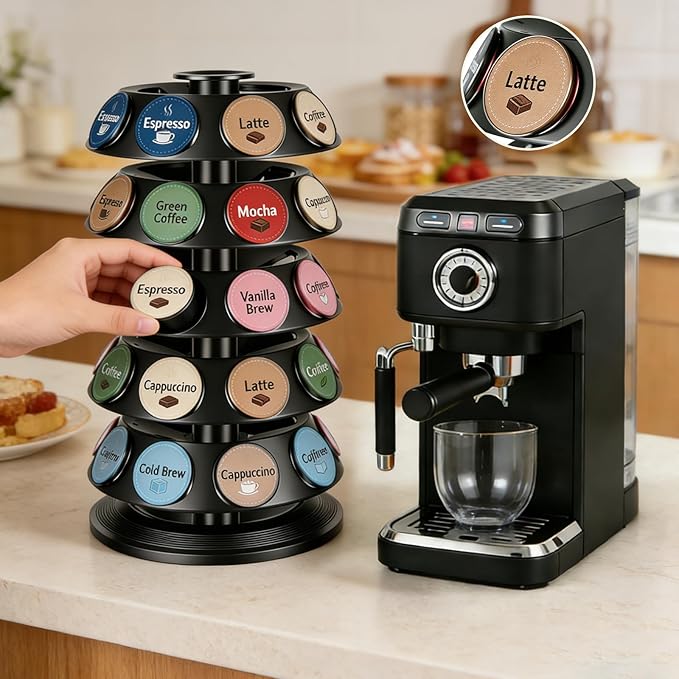 K Cup Holder, Coffee Pod Capsule Carousel for Keurig, 40 Capsule Spinning Organizer with 360° Turntable, Kitchen & Office Detachable Coffee Pod Organizer for Countertop