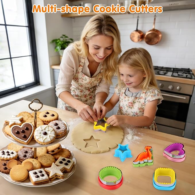 HINZER Sandwich Cutter and Sealer Set 4 Pcs Bread Decruster Sandwich Cutter Pancake Maker Heart Square Circle Dinosaur Shape DIY Cookie Cutters Gift for Kids Adult Boys Girls