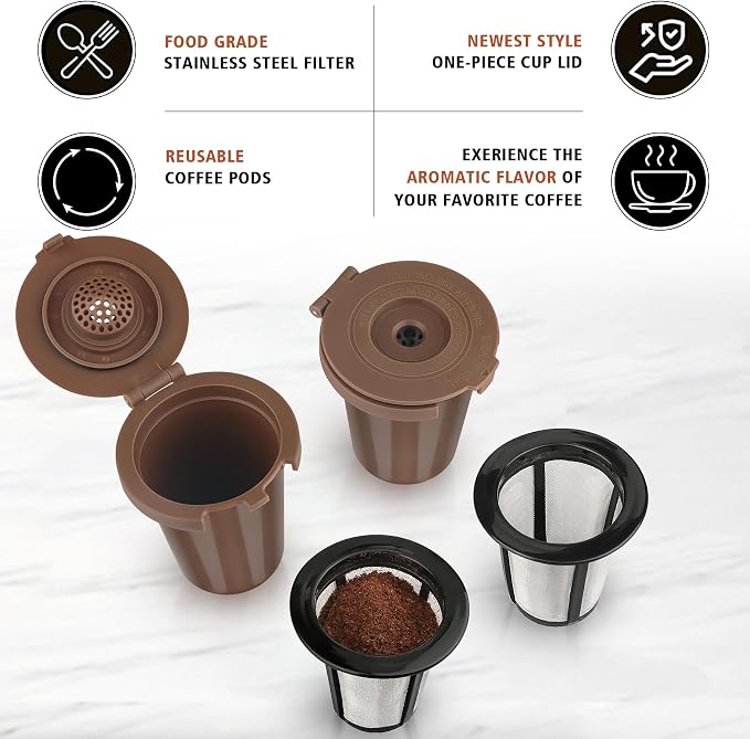 Newly upgraded Reusable Filter Cup for Cuisinart, Compatible with Cuisinart #SS-RFC HomeBarista Reusable Filter Cup, Brown (2 Pack)