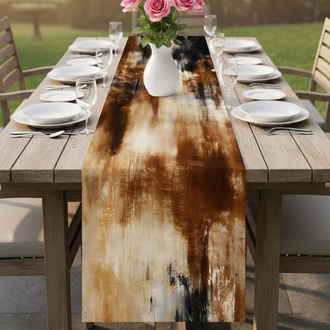 Black Brown Gradient Table Runners 90 Inches Long, Cotton Linen Fabric Table Runner Dresser Scarf, Retro Rustic Abstract Minimalist Art Tablerunner for Party/Kitchen/Dinner/Wedding Decor 13"x90"
