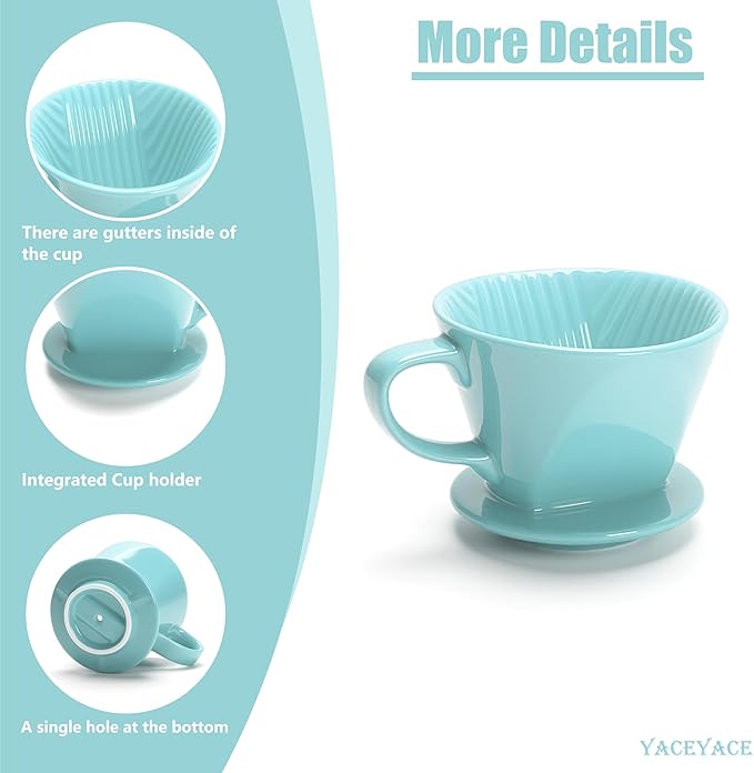 Pour Over Coffee Maker Ceramic, Pour Over Coffee Dripper with Single Hole, Green Slow Filter for Home, Office, Camping, Travel, Gifts