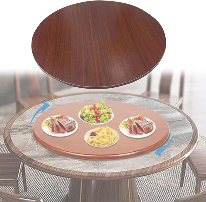 Large Wooden Lazy Susan 360° Swivel Turntable Serving Plate Ø 50/60/70/80/90/100cm, Round Dining Table Service Tray, 16mm Thick, High Temperature Resistants, Tabletop Organizer(Red-brown,Ø60cm)