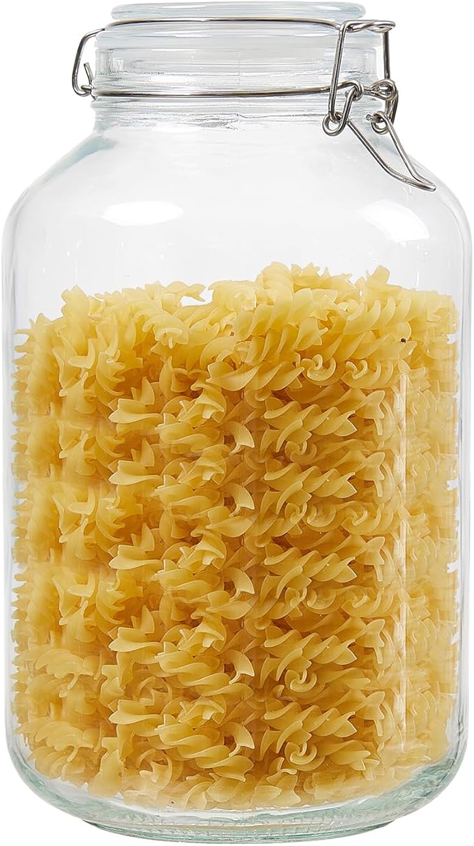 BJONKZ 1 Pack 1 Gallon Glass Jars with Airtight Lids – Food Storage Containers with Preserving Seal Wire Clip Fatening, Glass Canisters for Kitchen Canning Flour, Cereal, Sugar, Beans (1 Gallon*1)