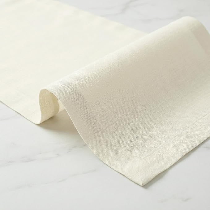 Solino Home Linen Ivory Table Runner 36 Inches - 100% Pure Linen Small Table Runner 14 x 36 Inch Ideal for Dresser and Coffee Tables - Spring, Summer - Fete