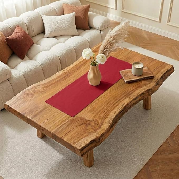 Classic Linen™ by D'Moksha Red Table Runner 36 Inches, 100% Pure Linen, Coffee Table Runner, 14 x 36 Inch for Dresser Tables- Summer, Father's & Independence Day