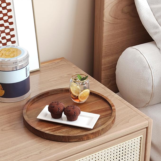 VERTORGAN Acacia Wood Serving Tray,8.7 Inch Decorative Trays Platter for Coffee Table,Living Room,Bar,Party,Mini Charcuterie Boards Cheese Board,Home Decor