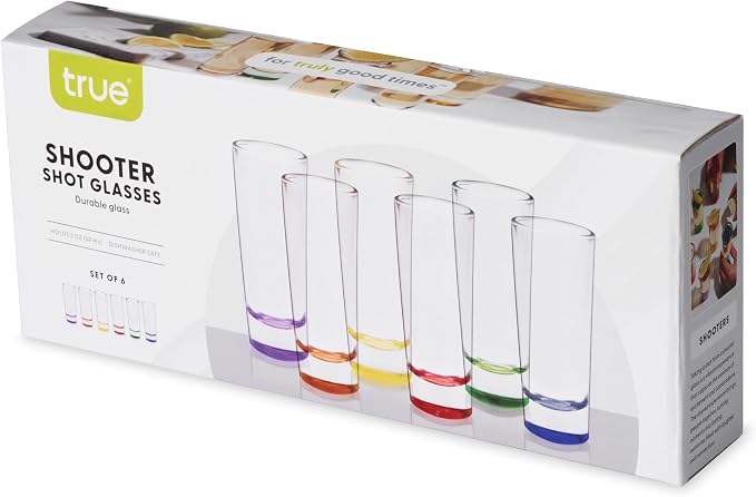 TRUE Shooter Glasses, Set of 6, Tequila and Whiskey Shot Glasses, Set 2oz, Cool Shot Glasses, Assorted