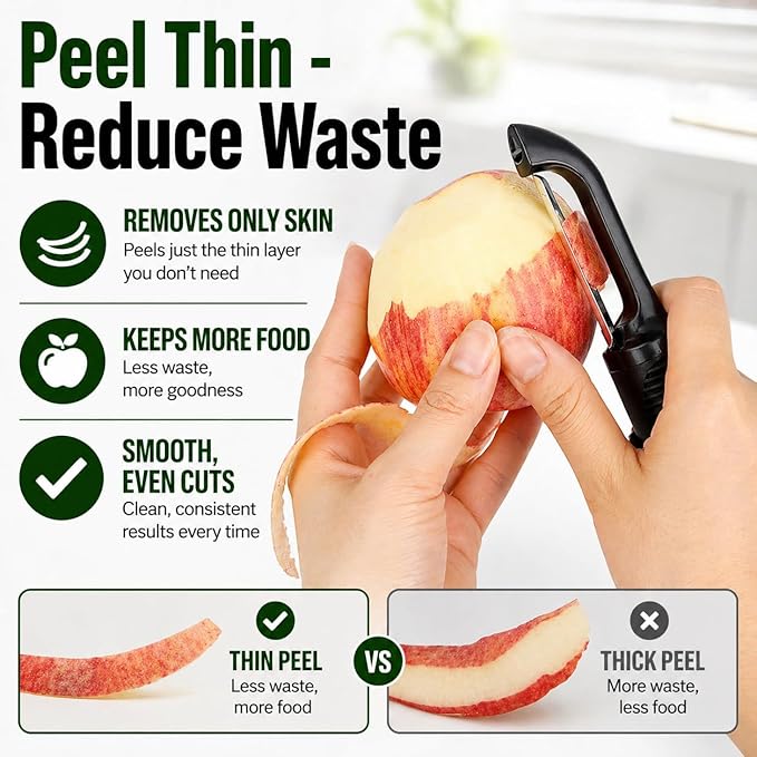 Black Premium Vegetable Peeler | Ultra-Sharp Swivel Stainless Steel Blade | Ergonomic Soft Grip Handle | Mango Peeler | Dishwasher Safe | Skin Peeler for Veggies & Fruits | Potato Peeler & Eye Remover