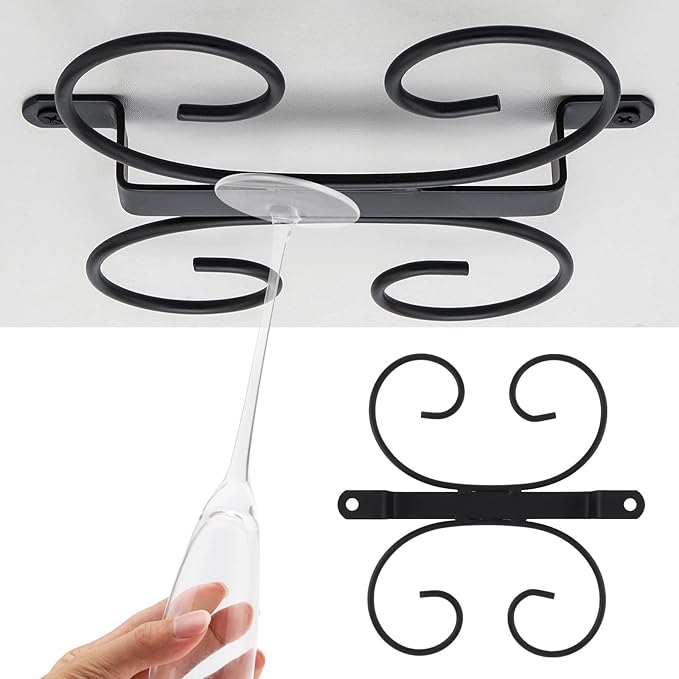 2 pack 9 inch Wine Glasses Rack,Wine Glass Hanger Rack Under Cabinet Cupboard,Stemware Wine Glass Holder 4 Hooks for Kitchen and Bar with 4pcs Screws,Screwdriver