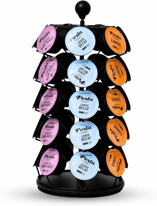 Coffee Capsule Holder – Pod Holder Compatible with K-Cup Pods – Durable and Elegant Pods Carousel for Kitchen Counters and Coffee Cart - Coffee Pod Holder for 35 Pods – 14.5 x 6.75-inch