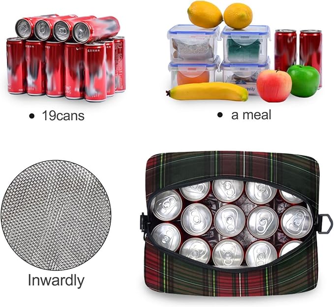 ALAZA Green and Red Tartan Plaid Insulated Lunch Bag Box Reusable Cooler Bags with Shoulder Strap for Women Men Adult Kids, 19-Can (12.5L)