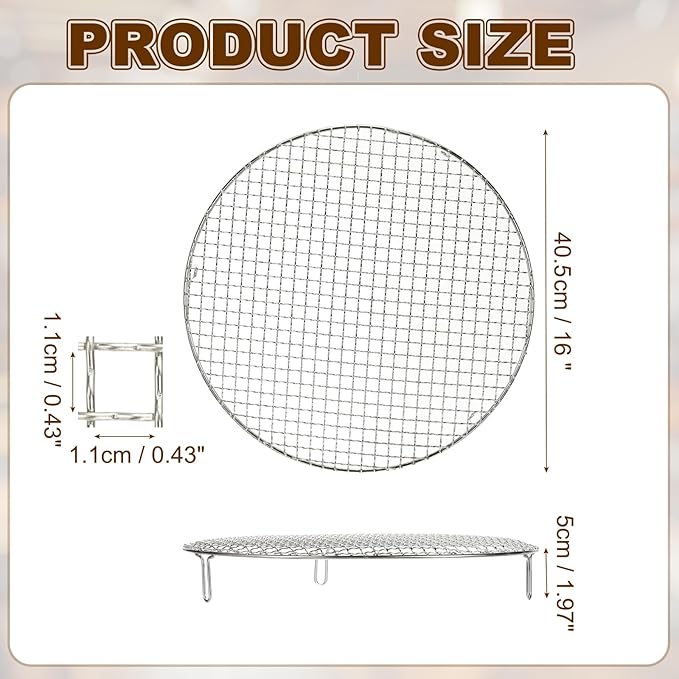 uxcell 16 Inch Round Cooking Rack, Stainless Steel Canning Racks with Legs, Barbecue Mesh Grill for Baking Cooling Steaming Cookware