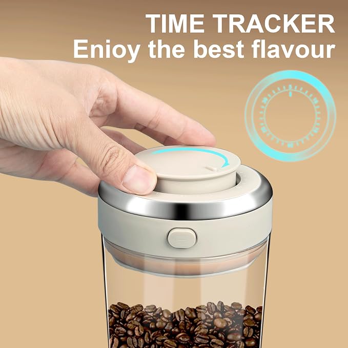 Coffee Canister with Premium Glass, Airtight Coffee Container with One-Way CO2 Valve and Freshness Tracker Clear Borosilicate Glass Coffee Canister Perfect for Coffee Bean Storage (1.8Qt)