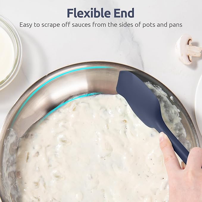 600ºF Heat Resistant Silicone Spoons: U-Taste Flexible Baking Spoon Spatula & Cooking Scoop Spoonula, Seamless Kitchen Utensils for Serving, Scraping, Scooping in Non-Stick Cookware (Midnight Blue)