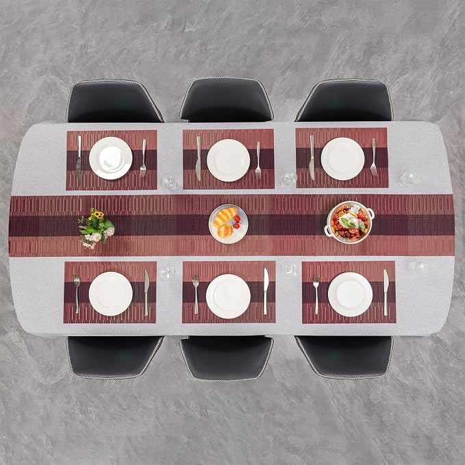 Placemats Set of 8, Vinyl Woven Place Mats Indoor Set of 8 Washable Wipeable PVC Table Mats Heat-Resistant Non Slip Plastic Placemat for Kitchen Dining Outdoor Table (Purple Red, Set of 8)