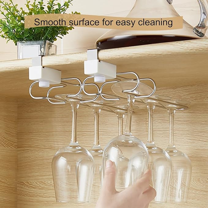 Wine Glass Holder, No Drilling Wine Glass Storage Organizer, Hanging Wine Glass Rack Under Cabinet, Stemware and Glassware Hanger and Organizer