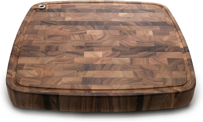 Ironwood Gourmet Acacia Wood Cutting Board With Juice Channel, Carolina Thick Square Chopping Board, 18"