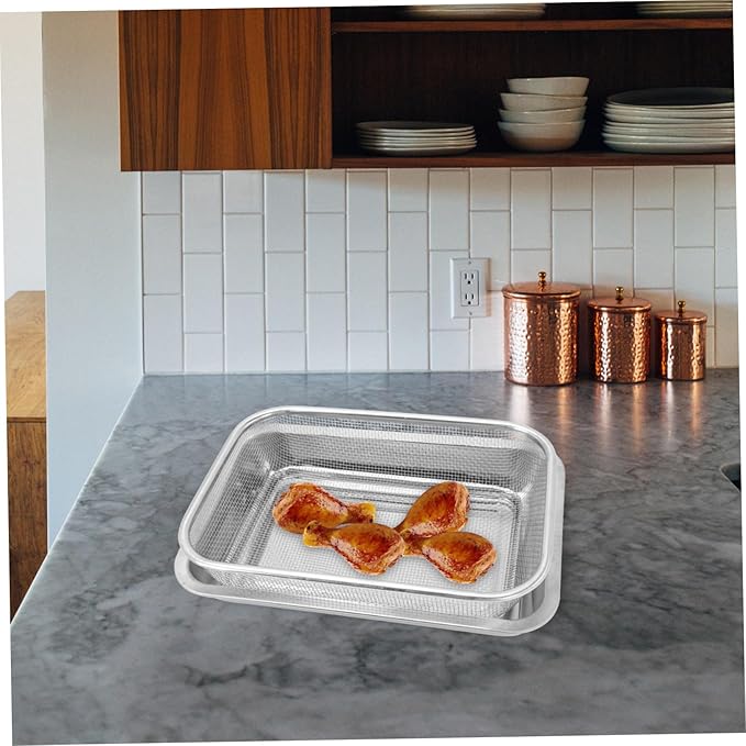 1set Stainless Steel Oil Drain Tool Rectangular Design Versatile Strainer Basket for Cooking Baking and Food Preparation for Home and Restaurant Use Style