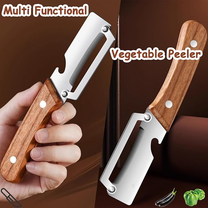 Premium Vegetable Peeler with Wooden Handle and Bottle Opener, Multi Functional Vegetable Peeler for Kitchen, Stainless Steel Blade Kitchen Tool for Vegetables or Fruits That Need to Be Peeled(1PCS)