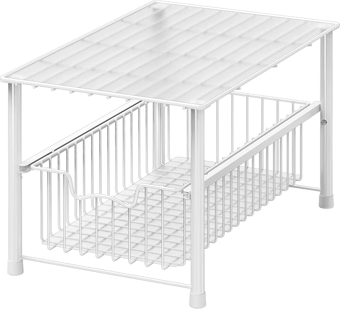 Simple Houseware Stackable Under Sink Cabinet Sliding Basket Organizer Drawer, White