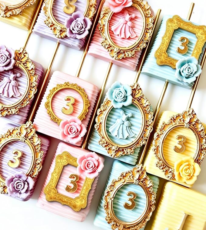 6 Pcs Picture Frame Silicone Molds, Mini Vintage Photo Frame Fondant Molds Letter Molds and Number Molds Kit for Cupcake Topper Chocolate Candy Resin Making Edible Letters Numbers for Cakes Decorating